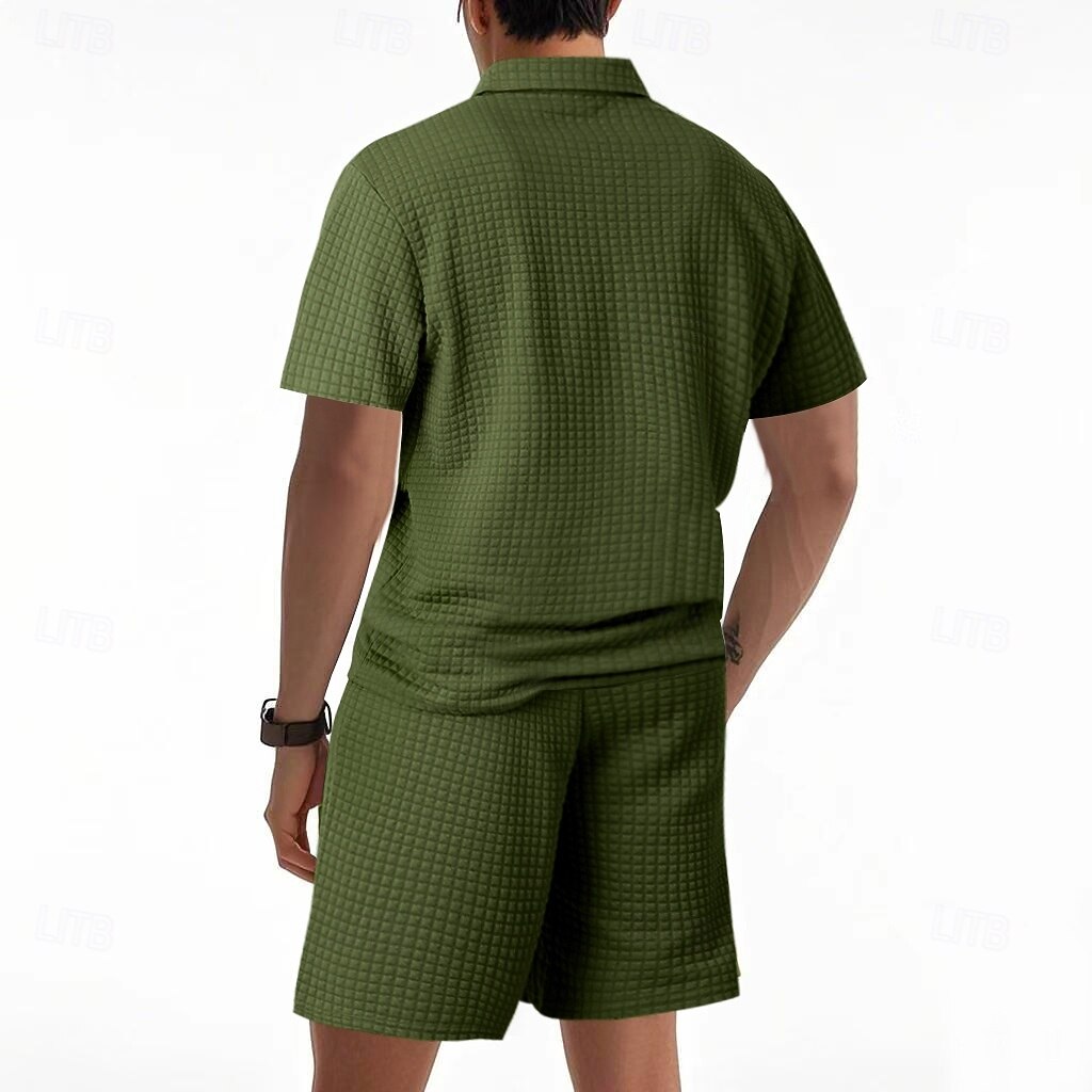 Herre Polo T-skjorte drakter Joggedress Shorts og T-skjorte sett Kortermet Kort Erme Aftæpning Sommer Fargeblokk Gymnastik Fritid Jacquard Glidelås 2 deler Avslappet Feriereise Dagligdagstøy Svart 2026 - $35.99 –P20