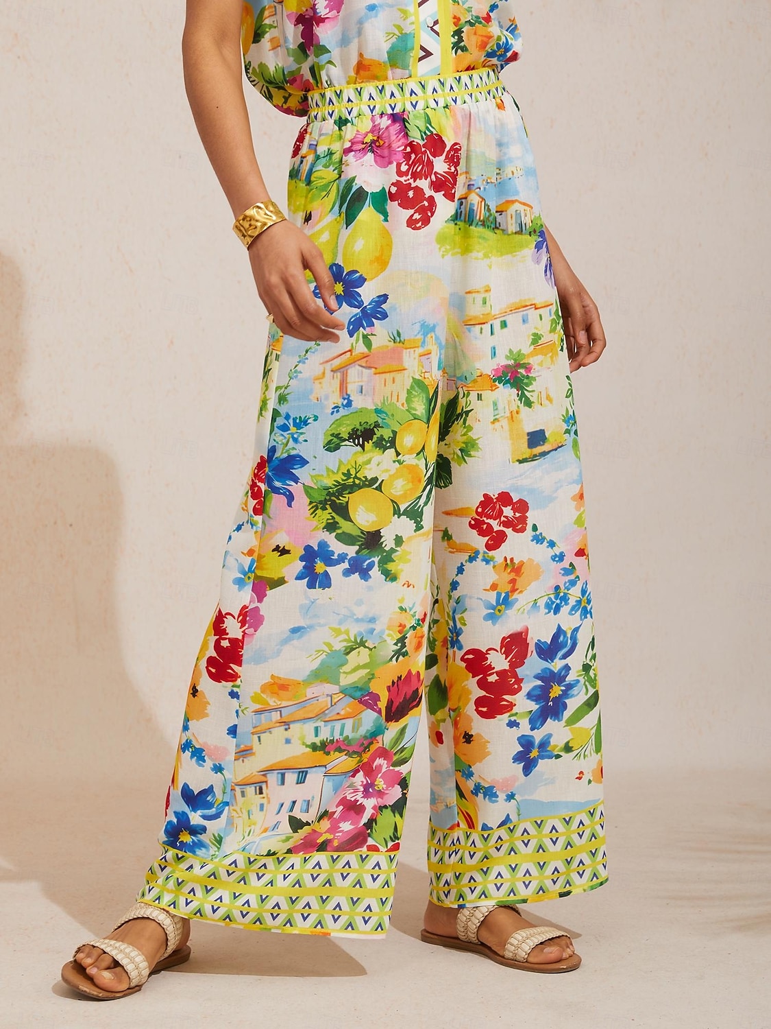 pantaloni a gamba larga effetto lino leggero, perfetti per le vacanze in un giardino di agrumi. del 2026 a $67.99 –P4