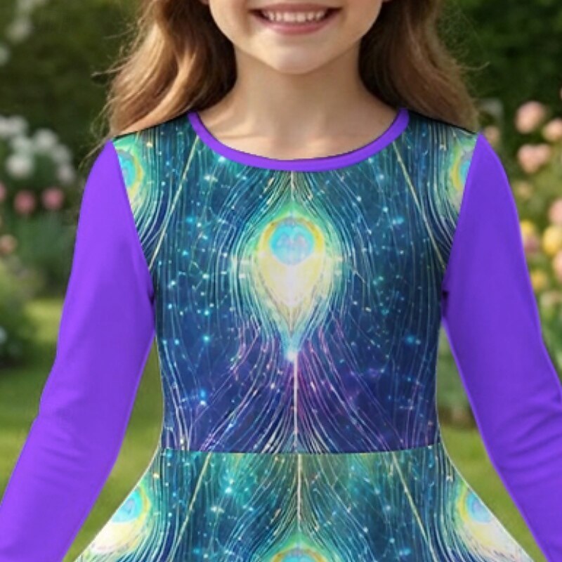 Mädchen' 3D Grafik Pfau Kleid Langarm 3D-Druck Frühling Herbst Täglich Urlaub Party Lässig Prinzessin Schön Kinder 4-12 Jahre Freizeitkleid A Linie Kleid Knielang Normale Passform 2026 - $23.99 –P2