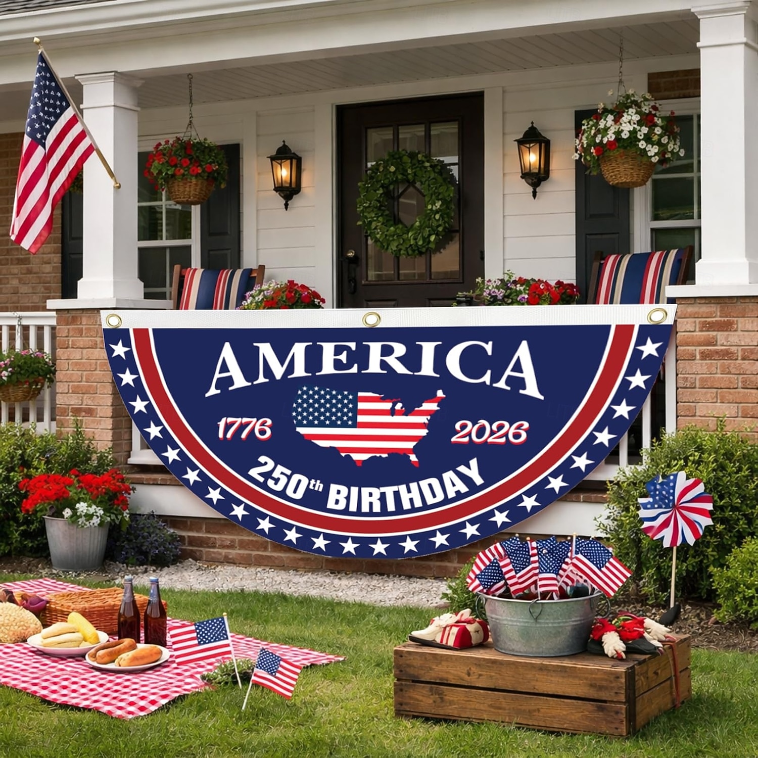 2PCS U.S. 250-årsjubileumsflagga 1,5X3 FT 1776-2026 Fläktflaggor Patriotiska stjärnor gårdsskyltar hängande dekoration för utomhus ytterdörr veranda välkomnande bakgrund med mässingsöglor 2026 - $18.99 –P8
