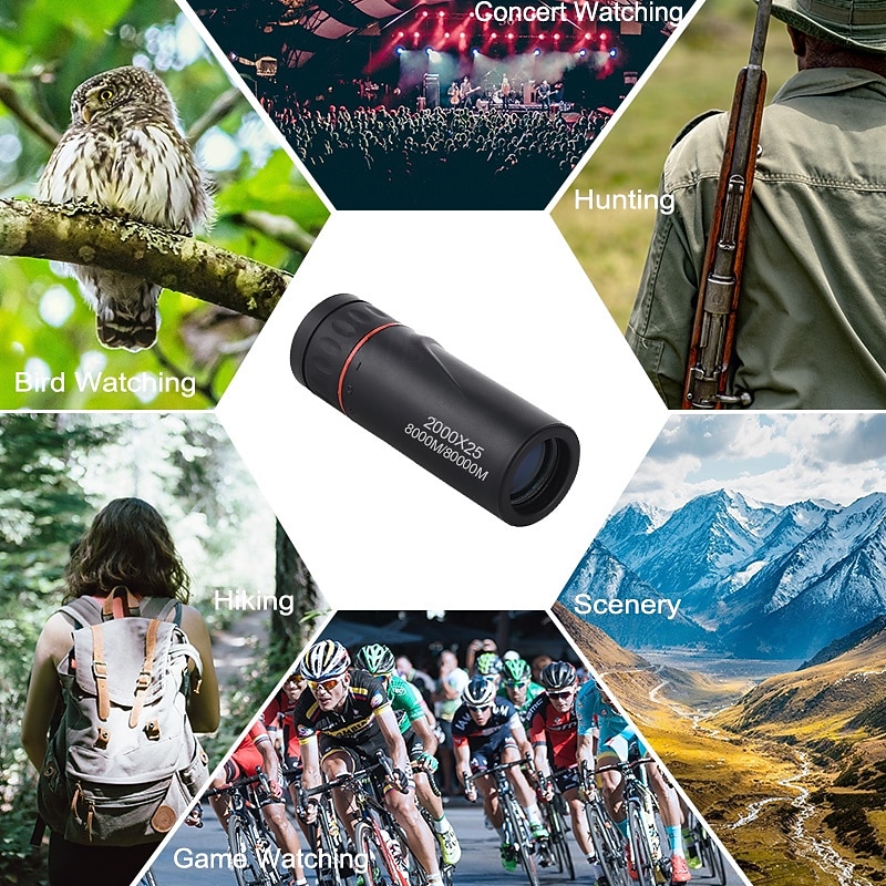 High Power 2000x25 Monocular Telescope with Smartphone Adapter, Compact Waterproof Pocket Monocular for Adults Kids Bird Watching Hunting Camping Travel Concerts, HD BAK4 Prism FMC Lens 2026 - $16.48 –P6