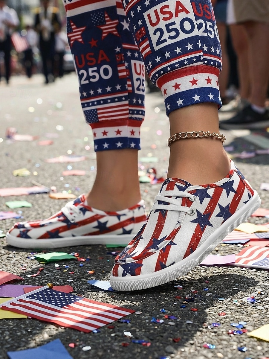 Women's 250th Anniversary American Flag Canvas Sneakers - Patriotic Lace-Up Casual Shoes for 4th of July, Travel & Everyday Wear 2026 - $24.99 –P3
