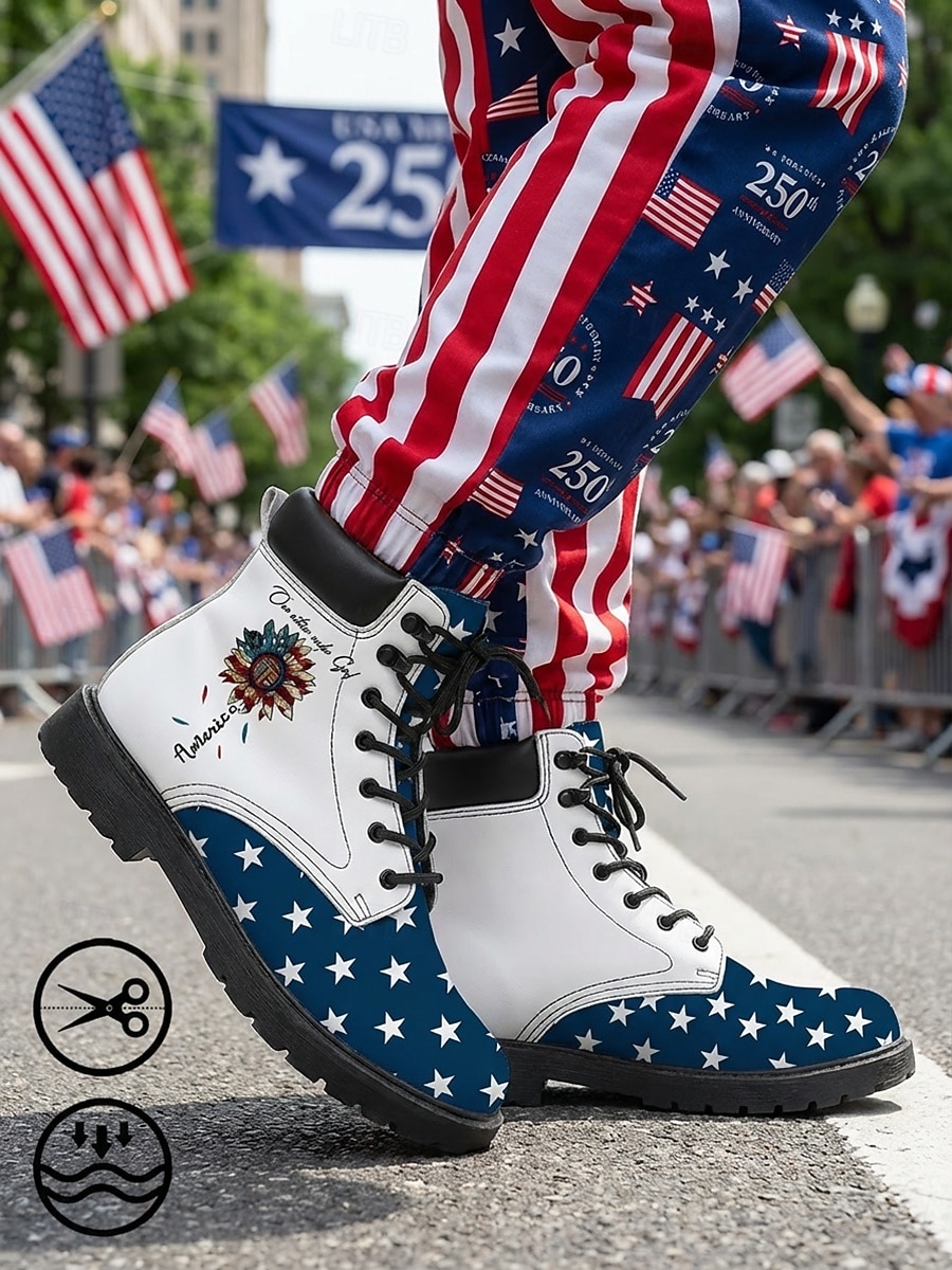 Botas de combate patrióticas para hombre: botas con estampado de estrellas y bandera para desfiles, 4 de julio, 250.º aniversario de EE. UU. y celebraciones festivas. 2026 - $69.99 –P3