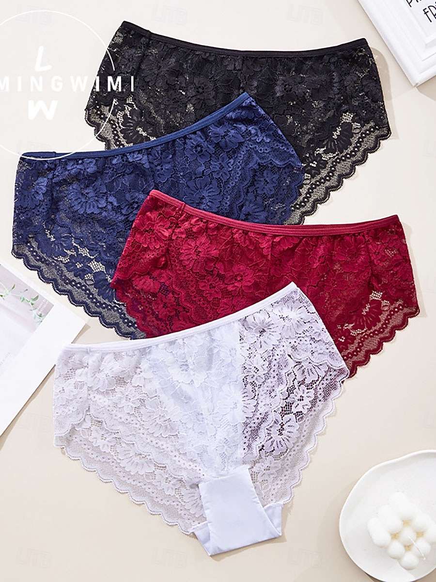 Women's Panties Lace Elastic WaistNightwearSpandex Nylon Casual Solid Colored Fashion Cute Black White Red Navy Blue Spring & Summer 2026 - $4.99 –P1