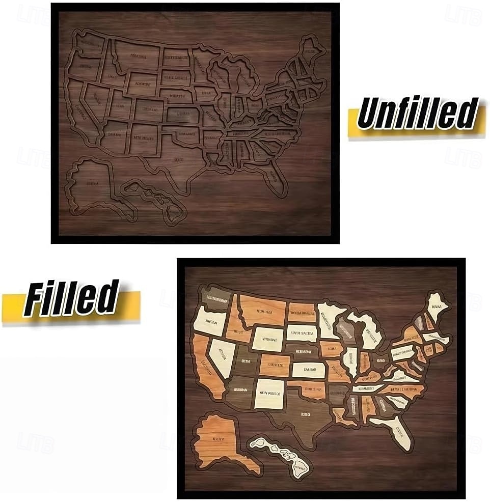 Trepuslespill med kart over USA, pedagogisk geografiverktøy, 30,5 x 25,4 cm, reisekart med landemerker i USA, morsomme leker med reisekart, realistiske landemerkedetaljer, for par og familier 2026 - $30.99 –P8