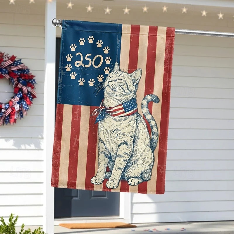 Herdenkingsvlag voor het 250-jarig jubileum van Amerika, 'America Years of Freedom', patriottische kattentuinvlag, tuin- en huisbanner voor 4 juli. 2026 - $17.99 –P4
