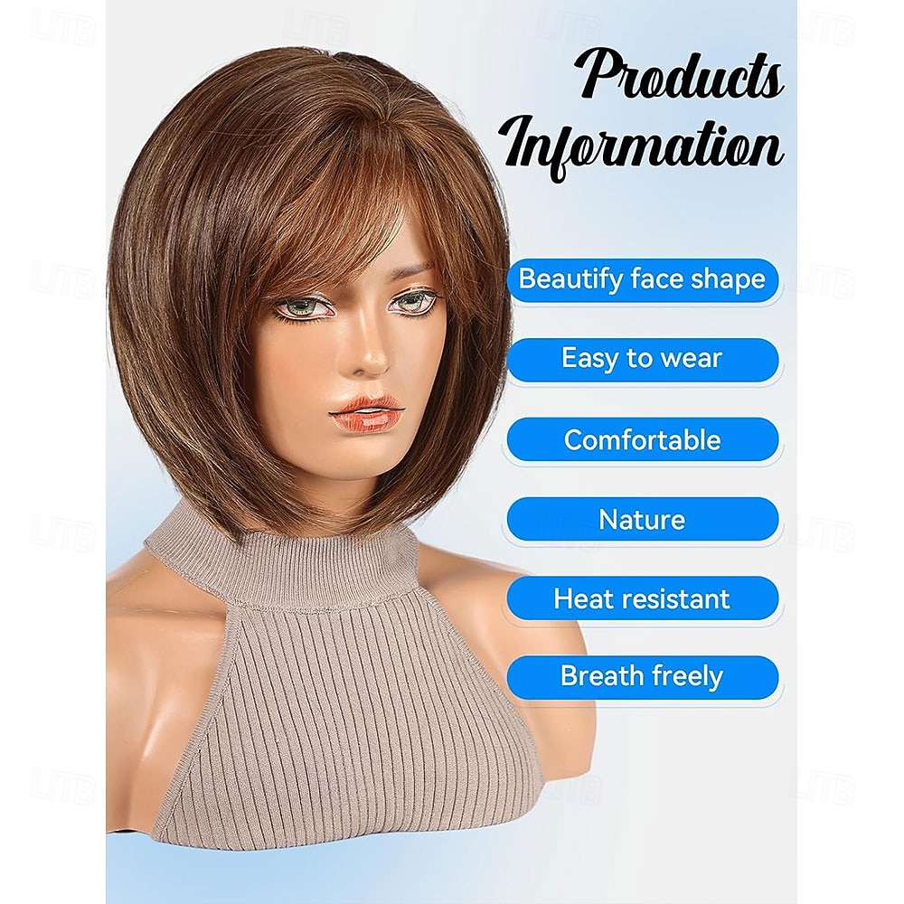 Bob Wigs for Women Synthetic Wig with Fringe Brown Color 2026 - $30.99 –P3