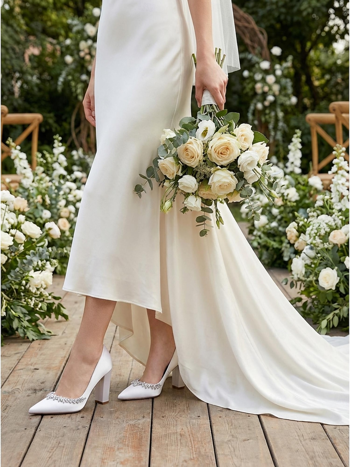 Women's Nude Chunky Heeled Wedding Shoes with Crystal Detail - Elegant Bridal Heels for Garden Weddings 2026 - $64.99 –P2