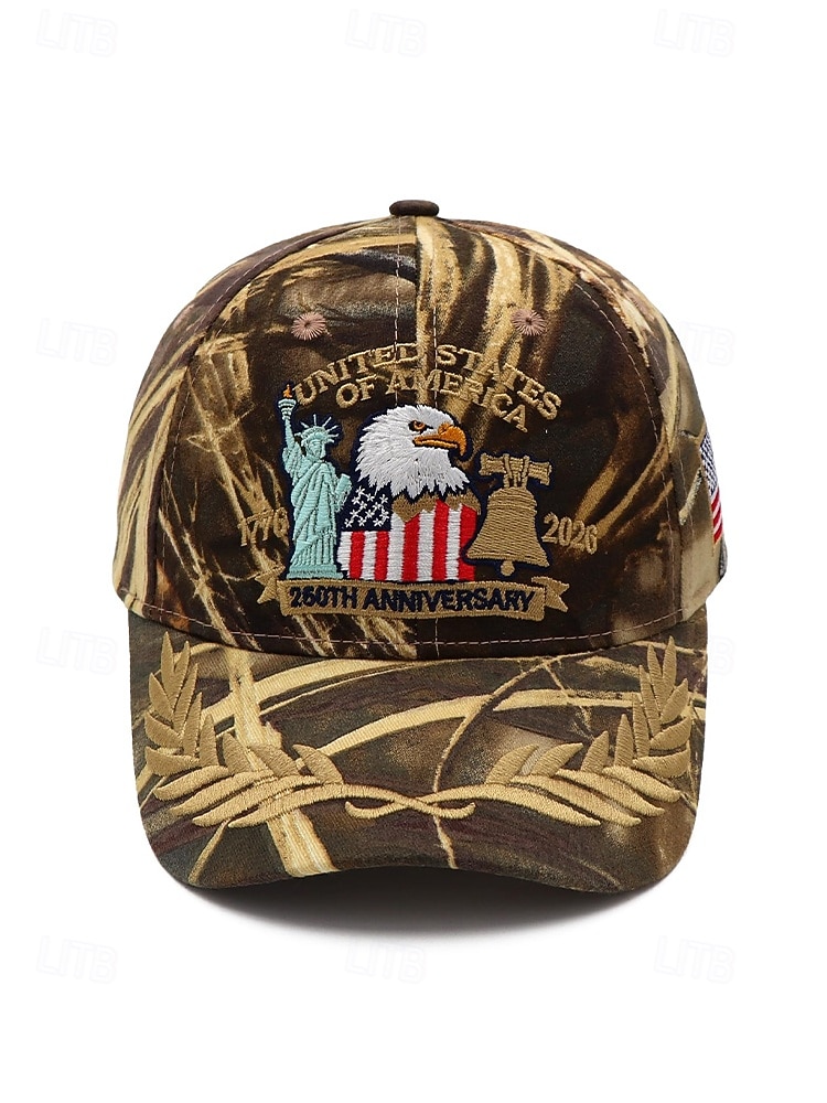 Męska haftowana czapka baseballowa z poliestru z orłem i flagą amerykańską, wielokolorowa, regulowana, patriotyczna czapka na 250. rocznicę USA, Dzień Niepodległości, strój na co dzień, stylizację na podróże i wakacje 2026 - $14.99 –P5