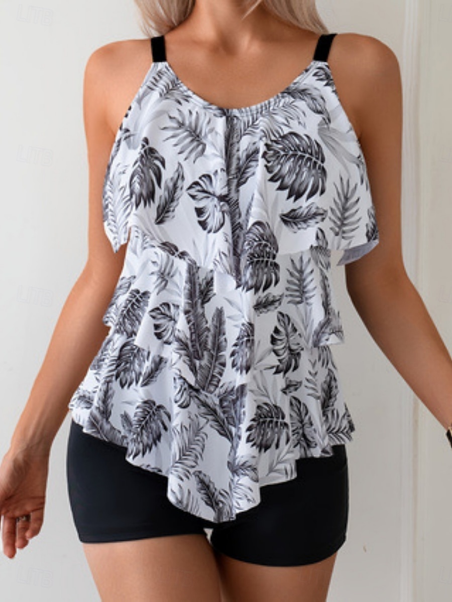 نسائي ملابس السباحة تانكيني 2 قطعة عالي الخصر ملابس السباحة بنطلون رياضي للبطن عالي الخصر ضعيف بدون ظهر أنيق العطلة أوراق سكوب بدون كم بدلة سباحة 2026 - $32.99 –P1