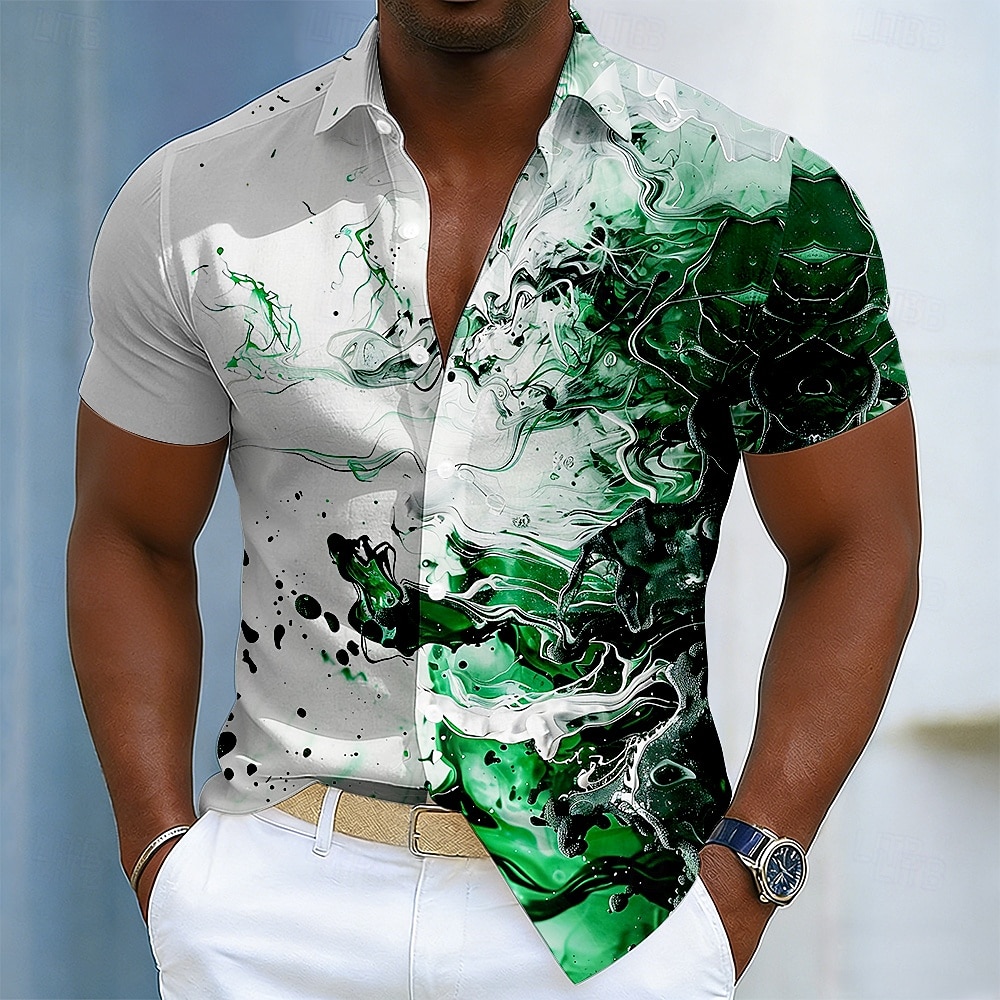 Men's Marble Abstract Liquid Art Shirt Button Up Shirt Short Sleeve Fashion Casual Daily Outdoor Vacation Summer Spring Turndown 3D Print Linen Like Shirt Blue Purple Green 2026 - $25.99 –P2