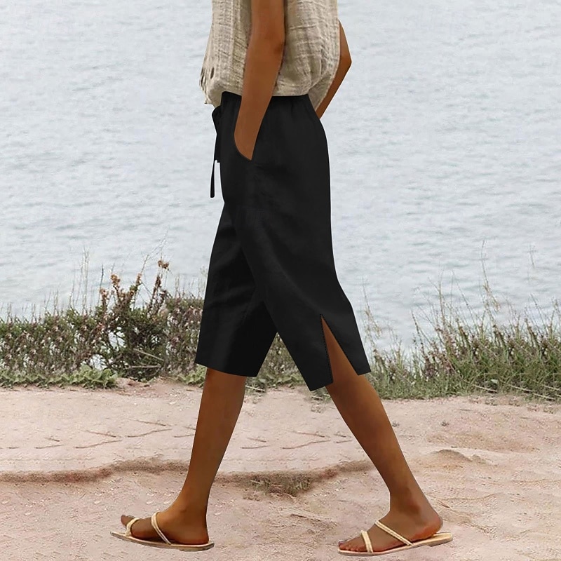 Γυναικεία Κάπρι παντελόνια Βαμβακερό λινό παντελόνι κινέζικα Καλοκαιρινό σορτς Διακοπές Κομψό στυλ street Καθημερινό Μήκος γόνατος Μεσαία Μέση Σκέτο Κορδόνι Τσέπη Άνετα Άνεση Ελαστικό 2026 - $17.49 –P5