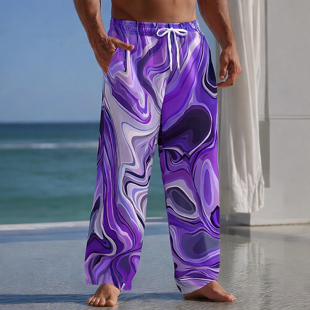 Homens Estampa Geométrica Arte Líquida Abstrata Calças Calças largas Calça casual Cintura Média Moda Casa Ao ar livre Férias Cintura elástica com cordão Calças de linho com bolsos Verão Primavera de 2026 por $27.99 –P3