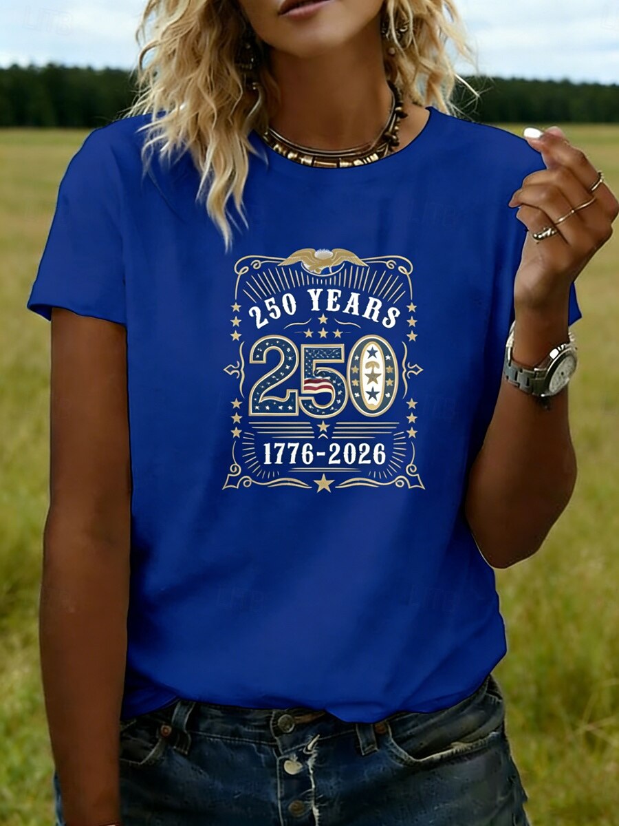 Ziua Independenței Americane Pentru femei Tricou Tee Top Imprimeu Grafic Stilat Clasic Casual Manșon scurt Rotund Topuri obișnuite Zilnic Ieșire Sfârșit de săptămână Albastru piscină Negru Alb 2026 - $14.99 –P4