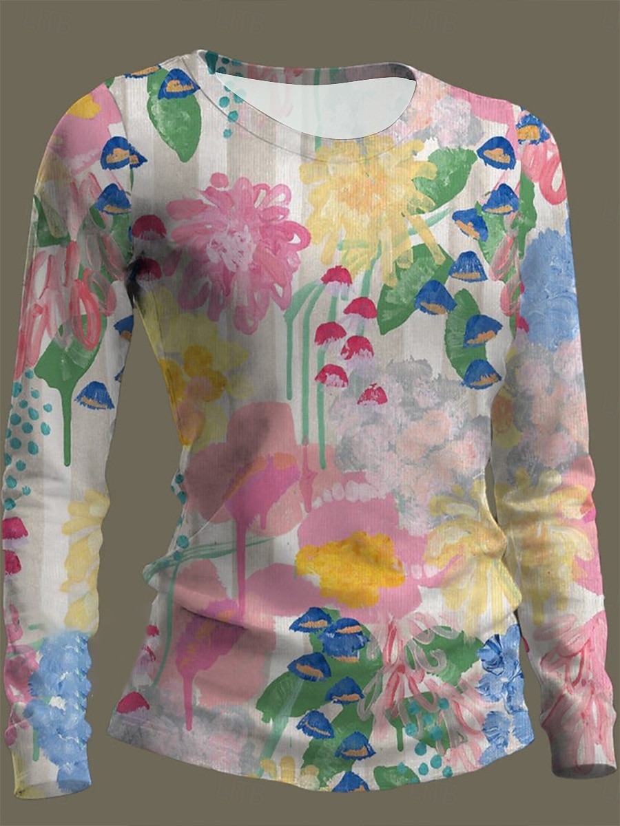 Per donna Maglietta Stampato Floreale Grafico Moda Classico Casual Manica Lunga Girocollo Top Regolari Quotidiano Weekend Rosa Rosso Viola Estate Primavera del 2026 a $24.99 –P1