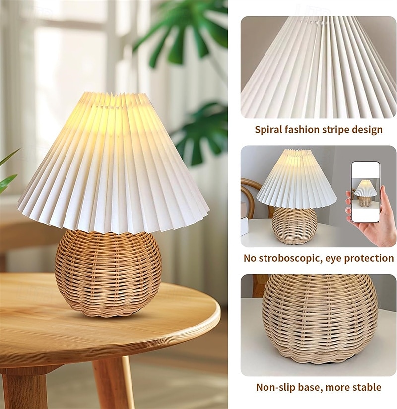 Rattan Wicker Lampshade, Small Table Lampshade, Mini Bedside Lamp For Bedroom, Living Room, Scalloped Lampshade, Side Table, Vintage Aesthetic Pleated Lampshade 2026 - $39.99 –P2