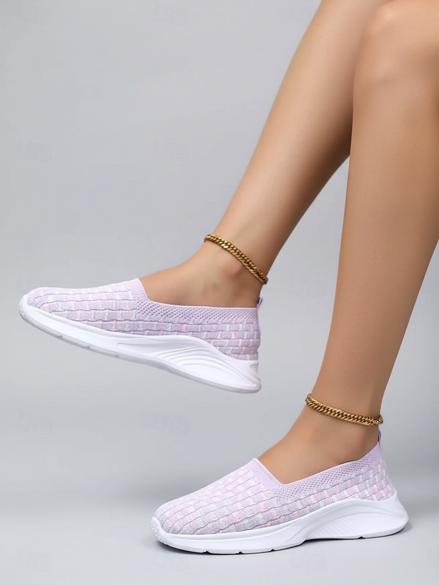 Women's Light Purple Flyknit Slip-On Sneakers – Lightweight Breathable Comfort Walking Shoes for Daily Wear, Travel and Long Hours Standing 2026 - $29.99 –P2