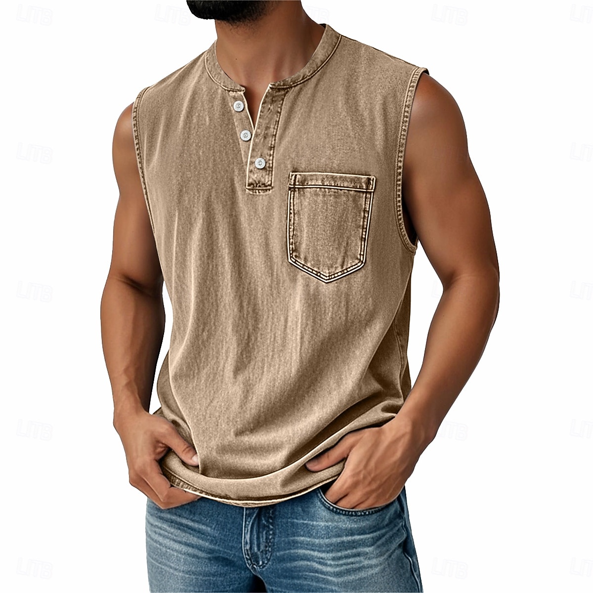 Ανδρικό vintage γιλέκο 100% βαμβάκι, αμάνικο πουκάμισο Henley, καλοκαιρινό, φθινόπωρο, απλό, σχεδιαστής μόδας, κλασικό, διακοπές, δρόμος, μαύρο, ροζ, μπλε, μπλουζάκι για άνδρες 2026 - $25.99 –P4