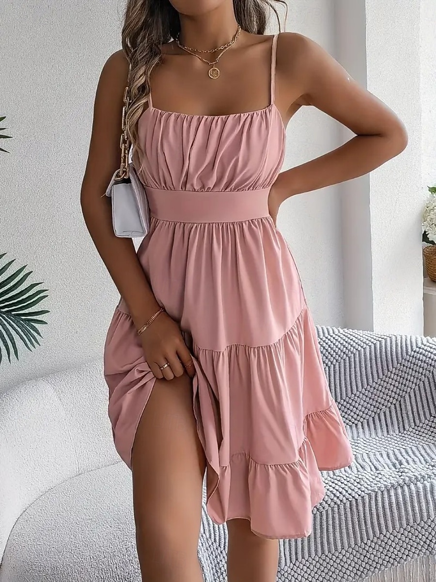Women's Knee Length Dress Sundress Casual Dress Slip Dress Elegant Fashion Modern Outdoor Vacation Going out Regular Fit Plain Sleeveless Straps Black Yellow Pink Purple Summer Spring 2026 - $26.99 –P8
