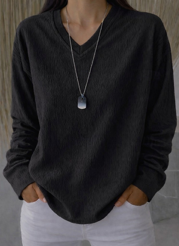 Γυναικεία Μεγάλα Μεγέθη Μπλουζάκι Κοντομάνικα Με Υφή Μοντέρνα Καθημερινό Μακρυμάνικο Λαιμόκοψη V Κανονικά μπλουζάκια Καθημερινά Εξόδου Μαύρο Λευκό Γκρίζο Άνοιξη Φθινόπωρο 2026 - $27.99 –P2