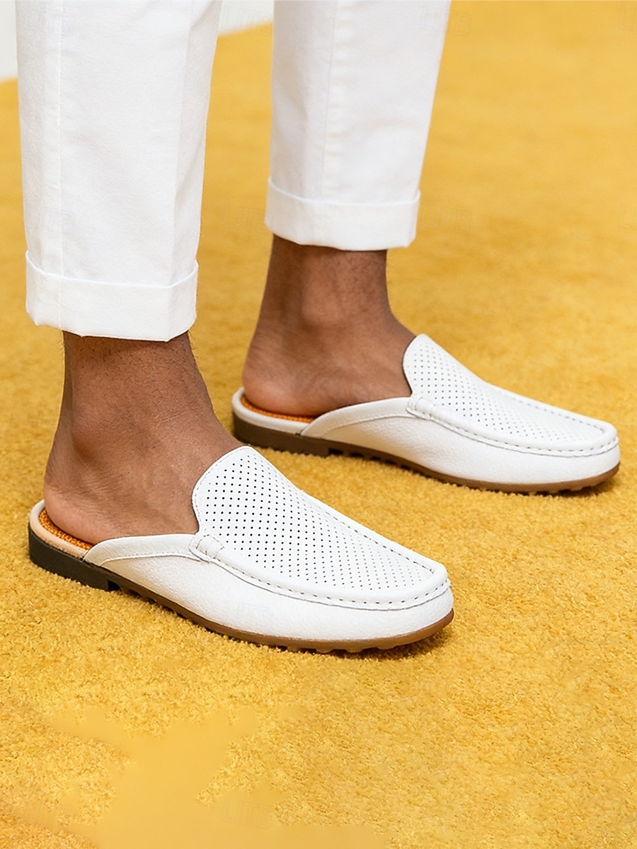 dress shoes for beach Men's White Wedding Mule Loafers Perforated Slip-On Lightweight Breathable Formal Backless Shoes Groom, Groomsmen, Wedding vacation cover up Unzip Me Hoodie Dress Size:XL For UK Size 12-14 | EU 40-42 03/23/2026