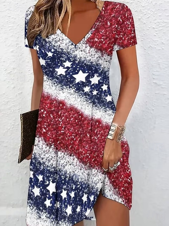Giorno dell'Indipendenza Americana Per donna Mini Abito Vestito Estivo Vestito T-Shirt Abito a trapezio Vacanza Casual Boho Spiaggia Vestibilità regolare Grafico Bandiera Stelle e strisce Manica Corta del 2026 a $24.99 –P3