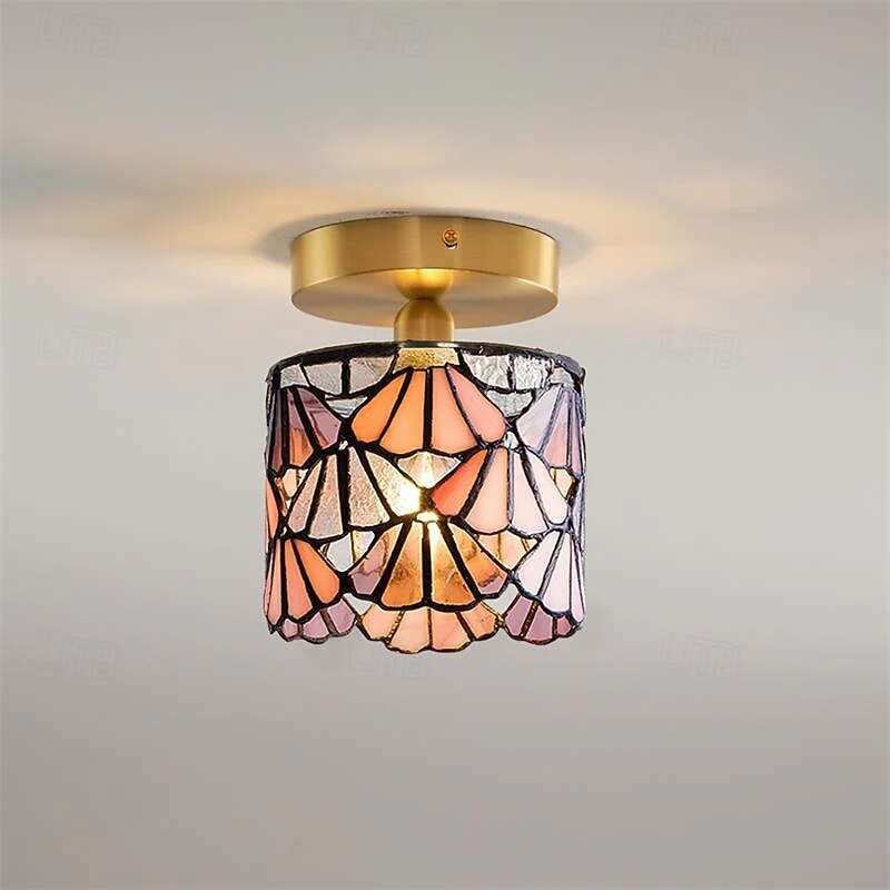 Luminária de teto retrô com vitral azul cilíndrico em vidro com padrão de água, ideal para ilha de cozinha. Luminária de teto vintage ajustável em latão. de 2026 por $146.99 –P1