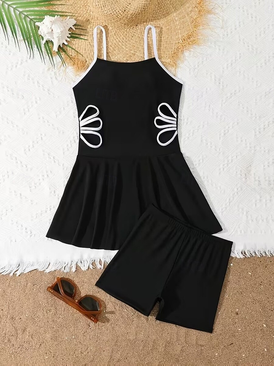 Kids Girls' Swimsuit Outdoor Beach Solid Color Vacation Tropical Sports Bathing Suits 4 years+ Summer Black 2026 - $26.99 –P3