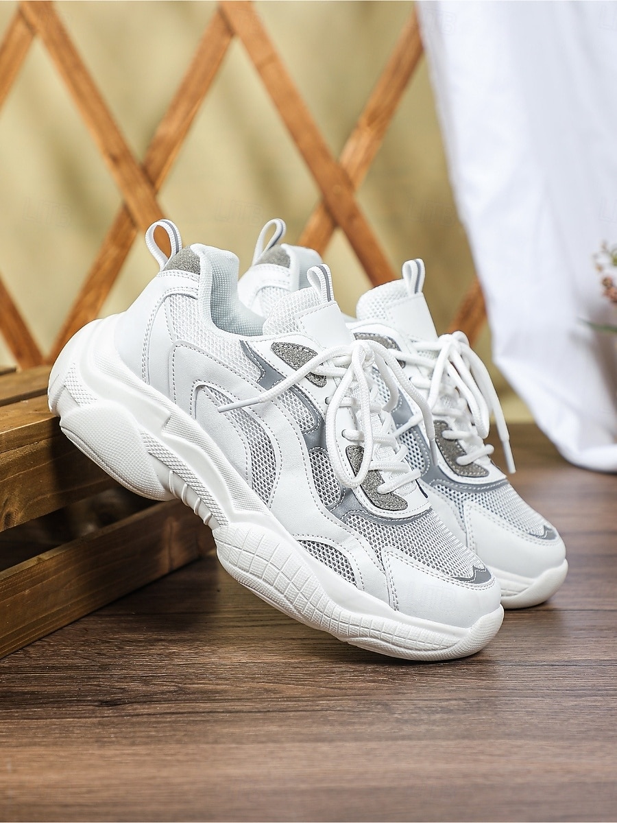 Women's Chic White Platform Sneakers - Comfortable Lace-up Canvas Shoes for Daily Walking, Casual Office Wear & Urban Street Style 2026 - $46.99 –P5