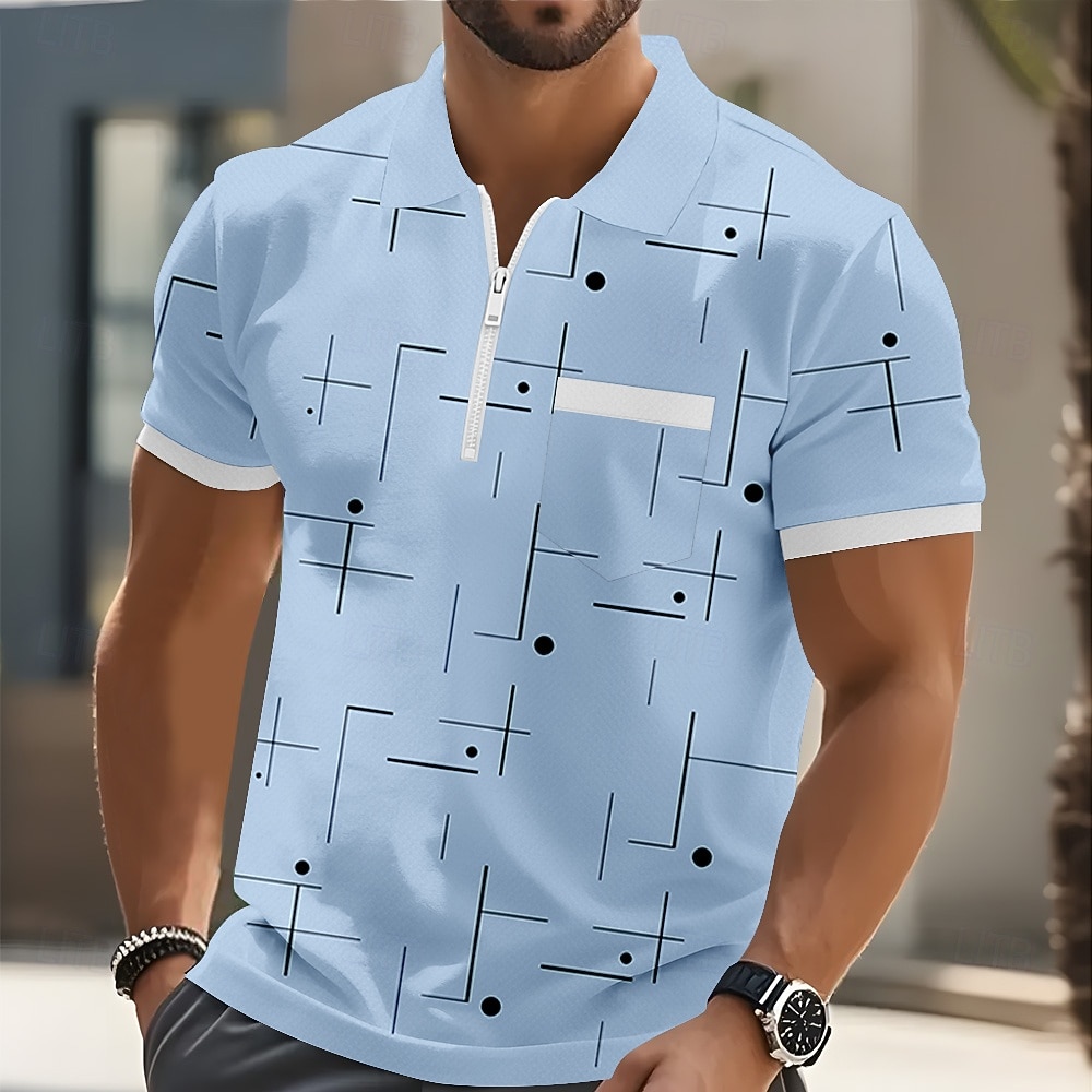 Per uomo Geometrico Polo Manica Corta Magliette polo Camicie con Colletto Business Casual All'aperto Athleisure Ferie Tasca Stampa 3D Polo con cerniera a un quarto Primavera & Estate Blu Bianco Verde del 2026 a $22.99 –P1