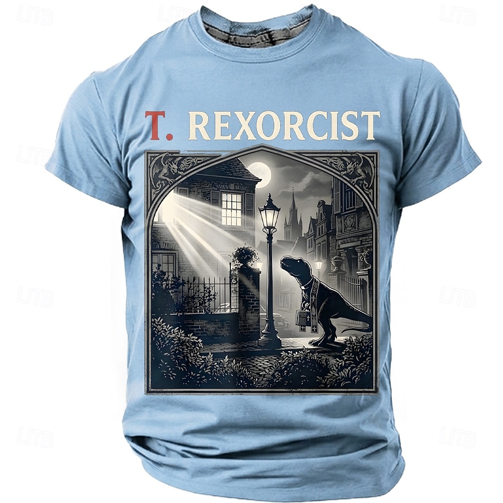 Men's T. REXORCIST Funny Movie Parody T-Rex Dinosaur Priest Silhouette Graphic T-Shirt Gothic Horror Noir Style Casual Short Sleeve Tee Halloween Gift Designer Clothing Apparel S M L XL XXL XXXL 2026 - $21.99 –P8