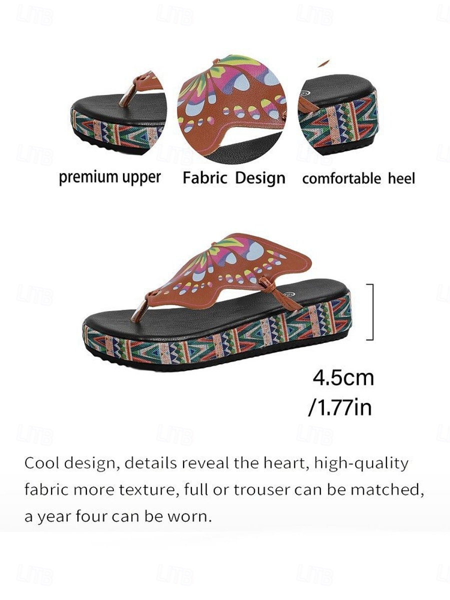 Women's Bohemian Brown Butterfly Wedge Sandals - Comfortable Platform Thong Flip Flops with Colorful Pattern for Luxury Hotel Poolside, Beach Resorts & Summer Vacations 2026 - $26.99 –P4