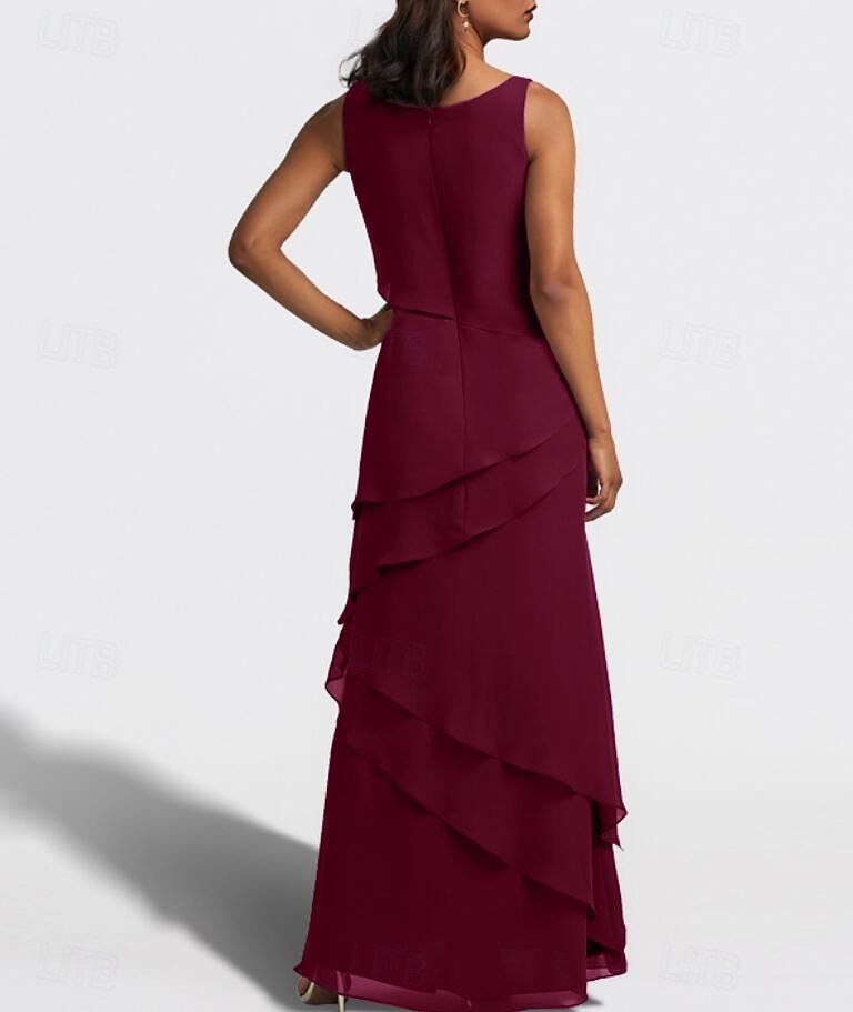 Tvådelad A-linje Golvlång Bröllopsgästklänning Klänning till brudens mor Ärmlös Prydd med juveler Elegant Bröllopsgäst Bröllopsfest Chiffong Sjal inkluderad med Fallande volanger Enfärgat 2026 - $153.99 –P6