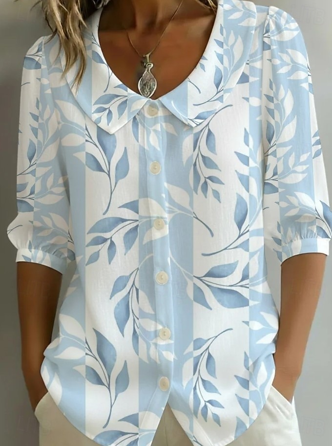 Damen Hemd Boho-Hemd Blumen Elegant Bohemien Täglich Strandbekleidung Urlaubskleidung Blau Weiß Purpur Rosa Leicht Blau Sommer Frühling 2026 - $32.99 –P2