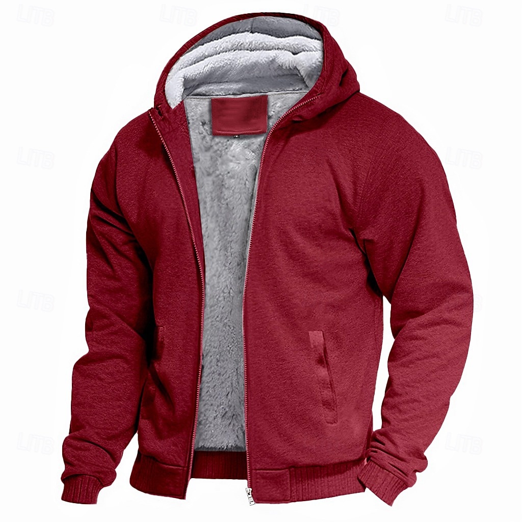 Per uomo Felpa con cappuccio e zip Felpa con cappuccio in pile Felpe spesse Blu navy + grigio chiaro Grigio scuro + nero Nero Rosso Blu marino Con cappuccio Liscio Ufficio Sportivo Informale del 2026 a $41.99 –P11