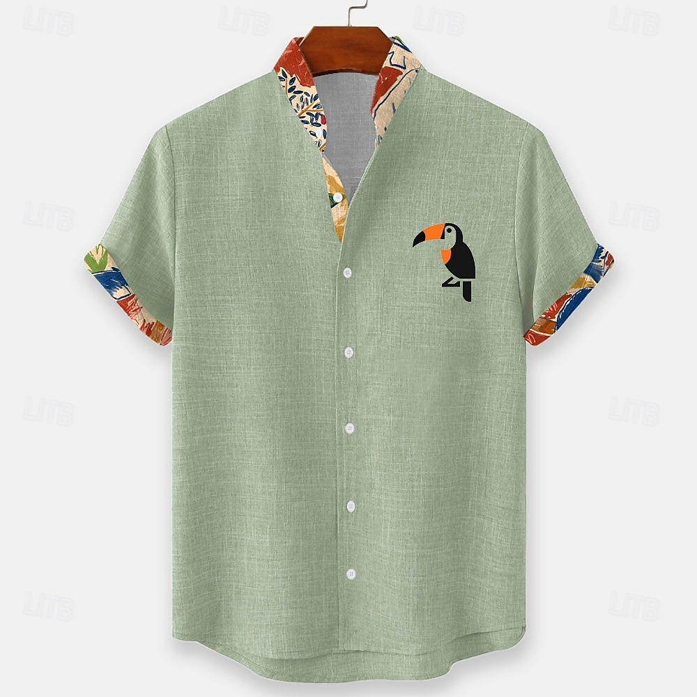 Men's Bird Tropical Plants Toucans Summer Hawaiian Shirt Button Up Shirt Stand Collar Shirt Short Sleeve Hawaiian Casual Beach Vacation Wear Summer Spring Mandarin Collar 3D Print Linen Like Shirt 2026 - $25.99 –P1