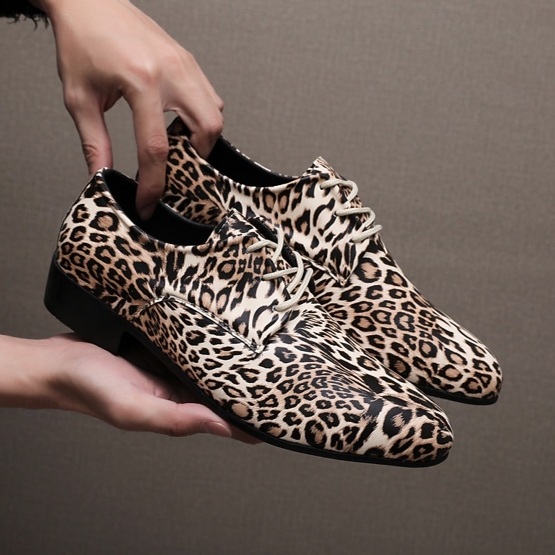 Herrskor med leopardmönster, konstläder, snygga och eleganta, perfekta för bröllop, fester och formella tillfällen 2026 - $64.99 –P1