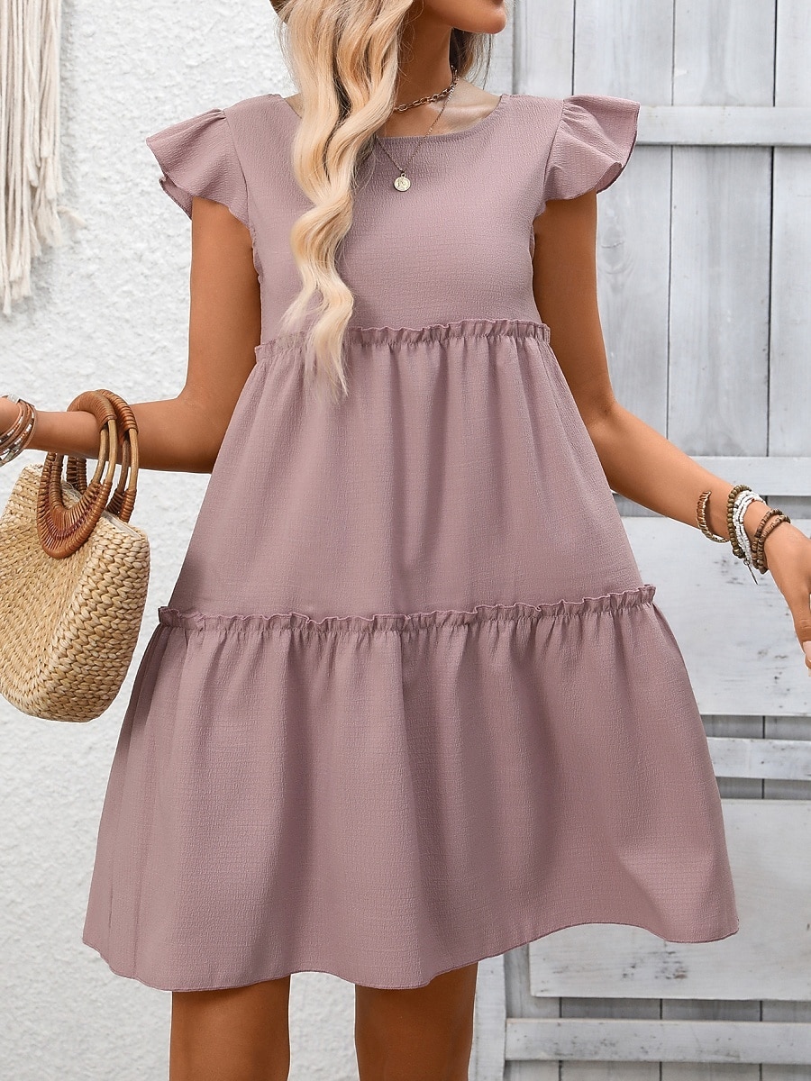 Mulheres Minivestido Vestido casual vestidos peplum Elegante Moda Moderno Ao ar livre Férias Para Noite Ajuste Largo Tecido Manga Curta Gola Redonda Azul Preto Verde Tropa Vinho Verão Primavera de 2026 por $21.99 –P9