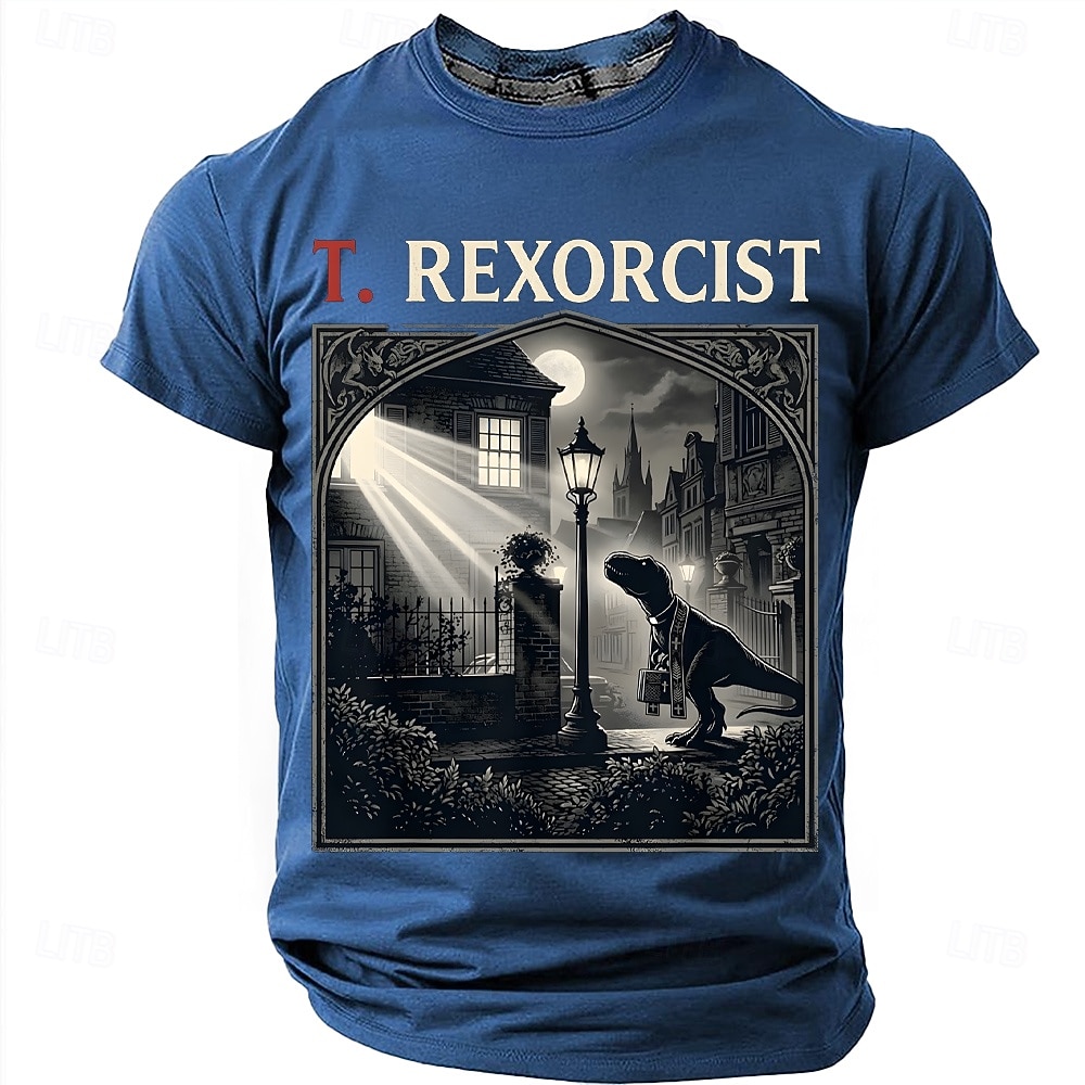 Men's T. REXORCIST Funny Movie Parody T-Rex Dinosaur Priest Silhouette Graphic T-Shirt Gothic Horror Noir Style Casual Short Sleeve Tee Halloween Gift Designer Clothing Apparel S M L XL XXL XXXL 2026 - $21.99 –P9