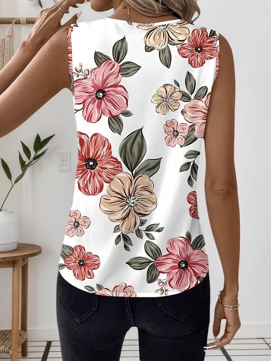 Women's Tank Top Floral Graphic Plants Elegant Vintage Tropical Sleeveless V Neck Regular Tops Daily Red Orange Summer Spring 2026 - $22.99 –P5