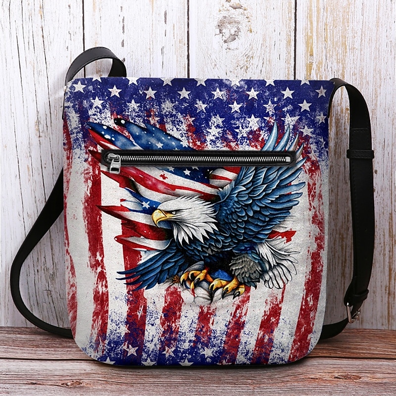 Sac bandoulière femme en polyester, bandoulière ajustable, imprimé audacieux d'aigle et de drapeau américain, parfait pour le 250e anniversaire des États-Unis, la fête de l'indépendance et au quotidien. de 2026 ? $19.99 –P3