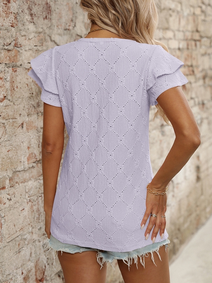 Mulheres Camisa Social Topo de ilhó Blusa Patchwork Tecido à moda Clássico Moderno Manga Curta Decote V Tops regulares Diário Feriado Para Noite Preto Azul Céu Roxo Claro Laranja Verde Verão Primavera de 2026 por $22.99 –P16