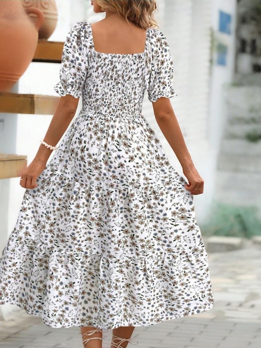 Women's Midi Dress Casual Dress Floral Dress Elegant Fashion Modern Outdoor Vacation Going out Regular Fit Floral Short Sleeve Square Neck Blue Black White Pink Summer Spring 2026 - $25.99 –P17