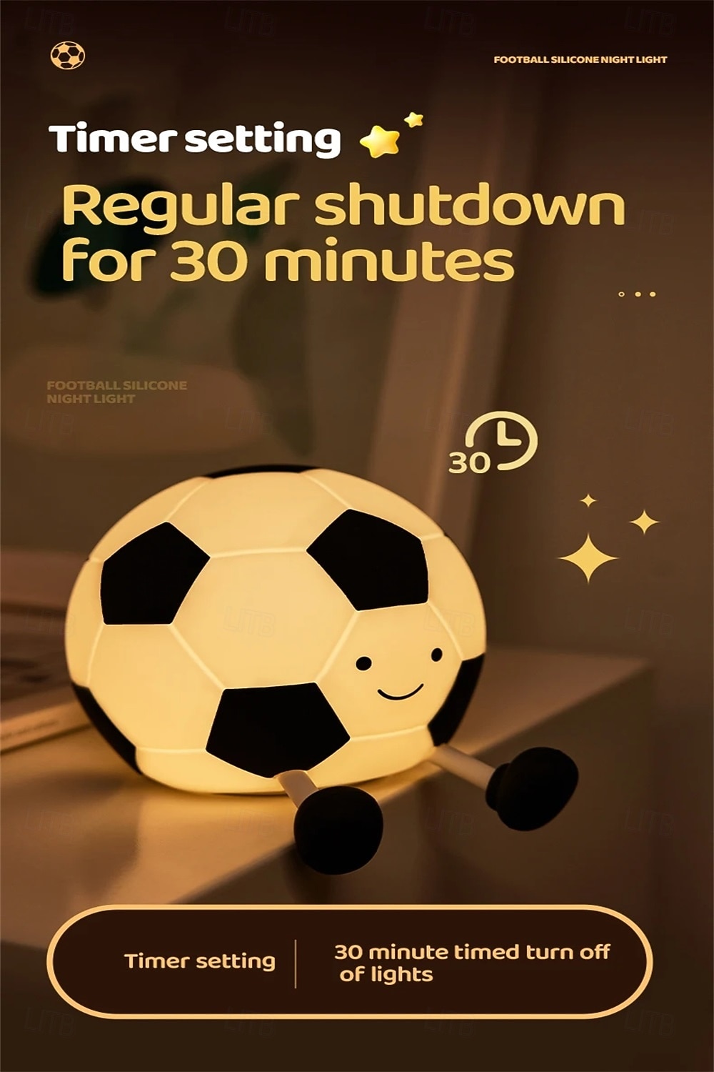 Soccer Night Light for Kids Boys, Soft Silicone Football Lamp with 3 Brightness Levels and Timer, USB Rechargeable Squishy Bedside Light for Bedroom Decor, Cute Sports Gift for Soccer Fans 2026 - $17.99 –P4