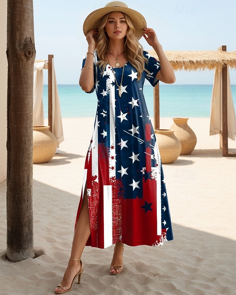 Amerikai függetlenség napja Női Szabályos Midi ruha Nyári ruha Pólóruha Elegáns Szüret Tengerpart Normál Grafika Zászló Rövid ujjú Terített nyak Medence Fehér Rubin Nyár Tavasz 2026 - $25.99 –P3
