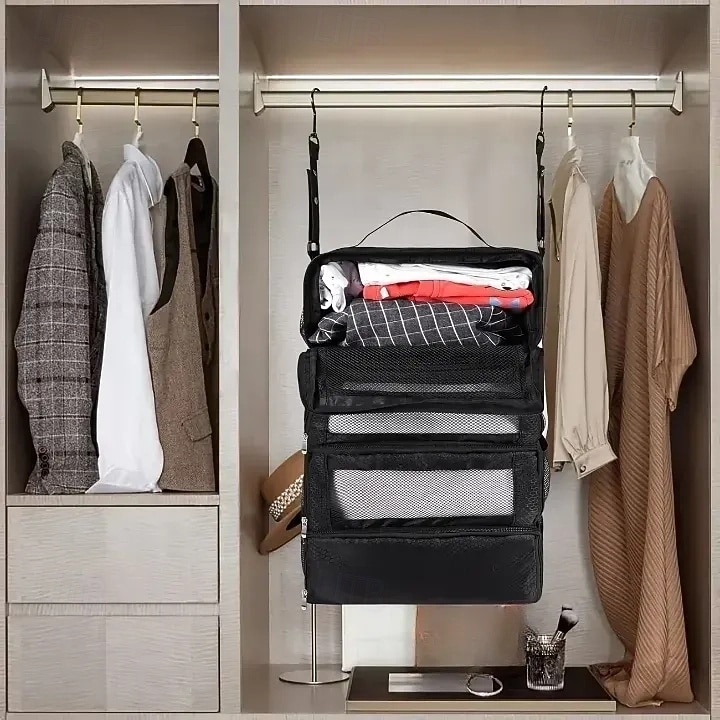 حقيبة تخزين معلقة كبيرة السعة، 4 طبقات، قابلة للطي، متعددة الوظائف، مناسبة لتخزين الملابس، الشماعات، الأمتعة، والملابس الخارجية 2026 - $21.99 –P4