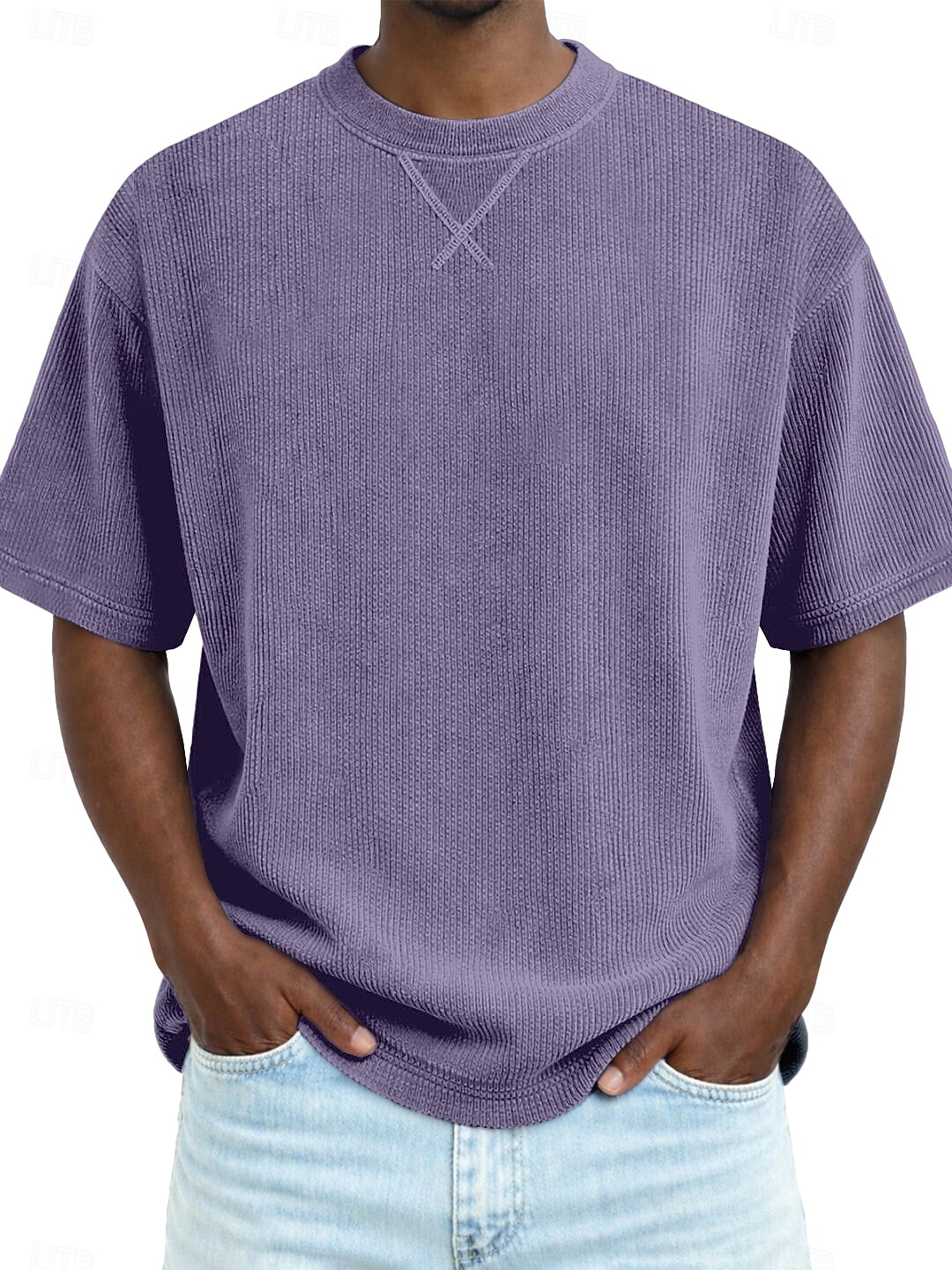 Hombre Camiseta Camisa de Pana Camiseta superior Manga Corta Cuello Barco Verano Primavera Todas las Temporadas Color sólido A Rayas Tira de pozo Básico Retro Antiguo Casual Suave Pana Vacaciones 2026 - $20.99 –P4