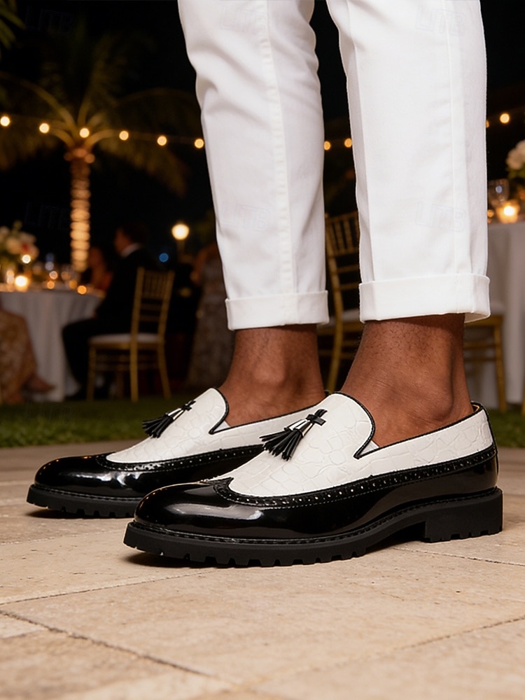 Men's Black and White Tassel Loafers Two-Tone Slip-On Dress Shoes for Weddings, Cocktail Parties, Resort Evenings, Banquets, Prom, Fashion Formal Occasion Wear 2026 - $46.99 –P3