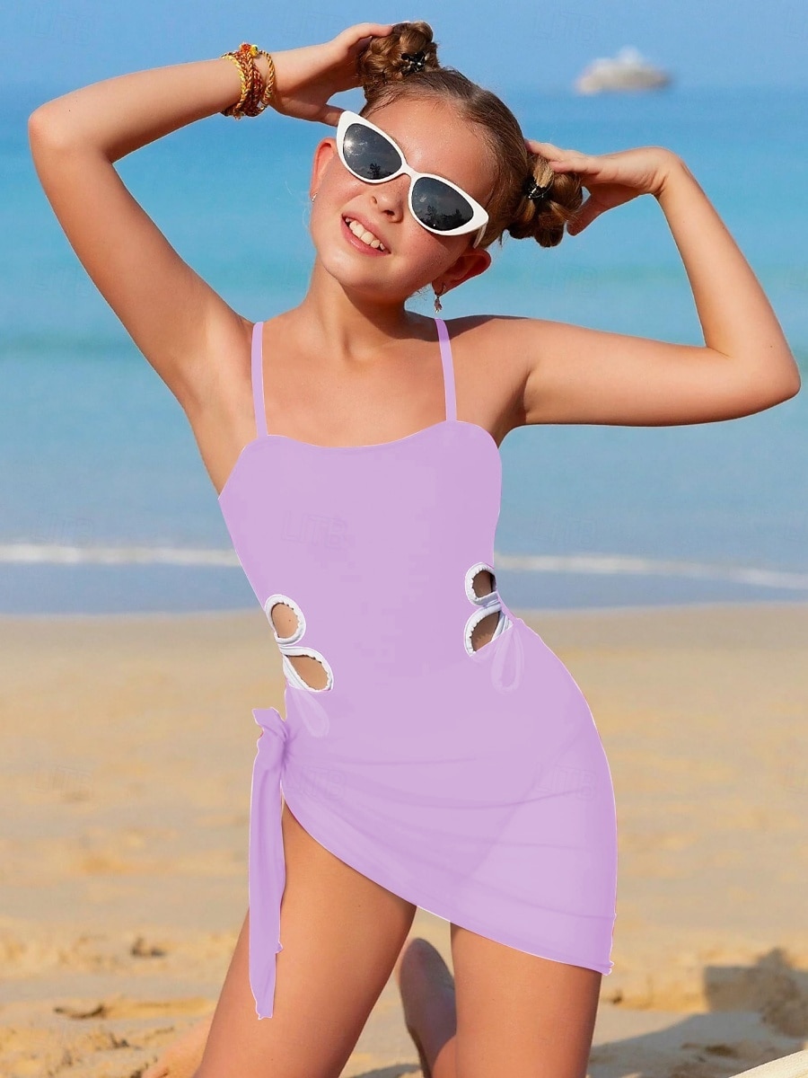Maillot de bain Enfants Fille Extérieur Bloc de Couleur Vacances Évider Maillots de bain 4 ans et + Été Bleu Noir Vert Véronèse de 2026 ? $22.99 –P7