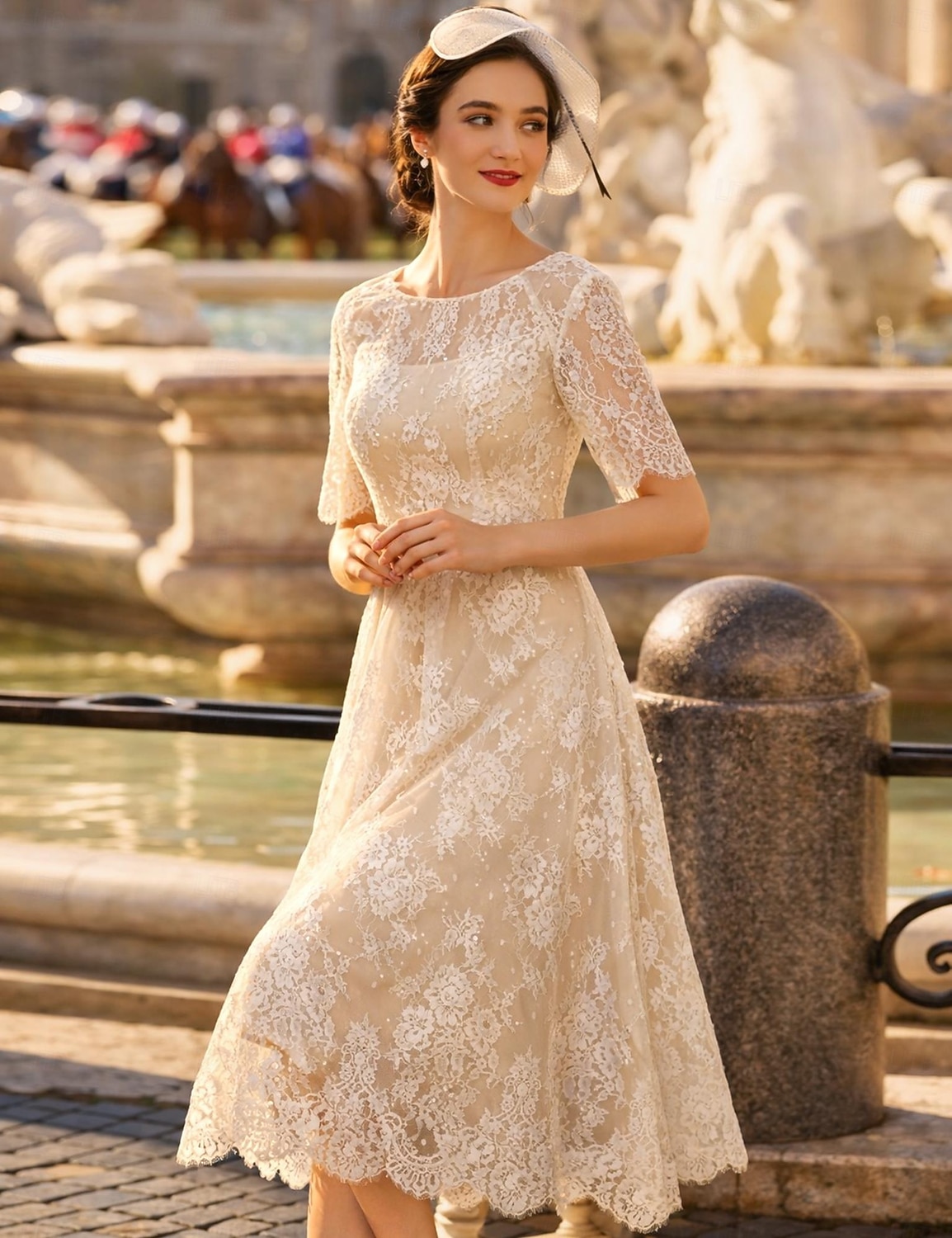 Corte A Vestido Midi Vestidos de novia Vestidos para la despedida de soltera Vestido de novia Vestidos Blancos Vestidos Novia en Color Media Manga Escote de ilusión Graduación Cumpleaños Encaje con 2026 - $175.99 –P1